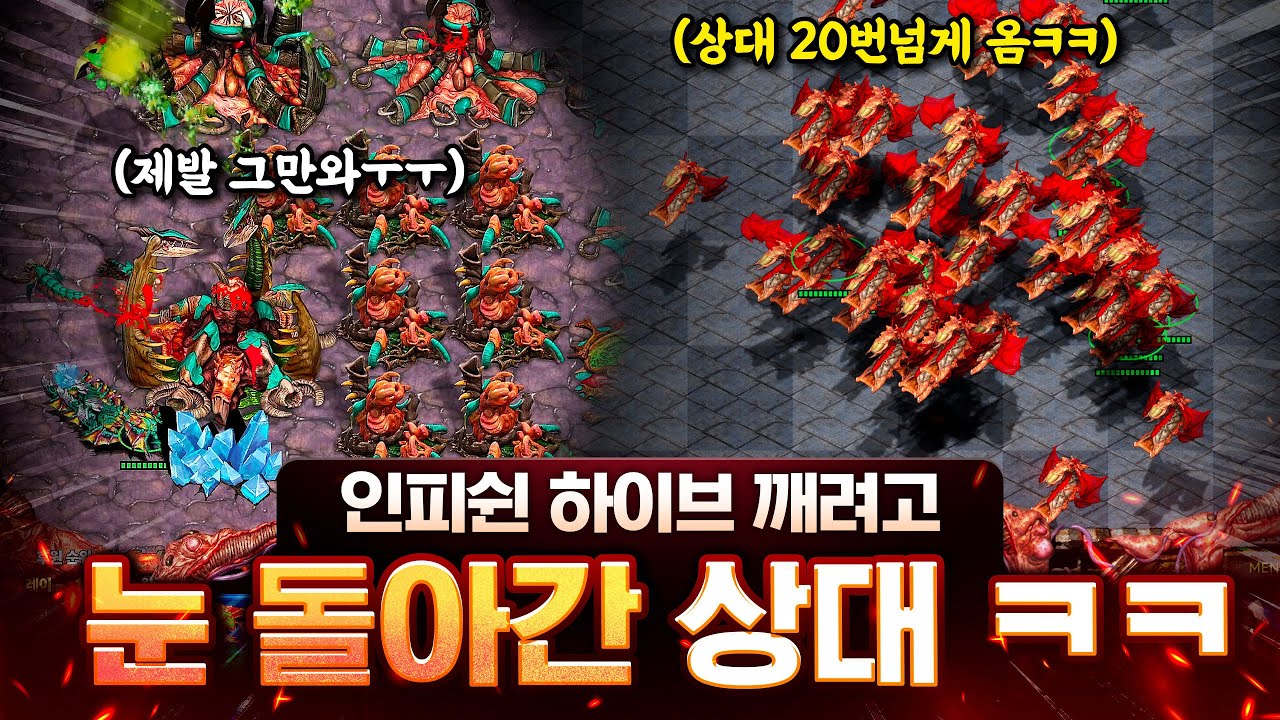 인피쉰의 하이브가 안깨지자 눈 돌아가버린 상대ㅋㅋ 상대는 어떻게든 깨기 위해 뮤탈을 미친듯이 보내기 시작하는데!?ㅋㅋ