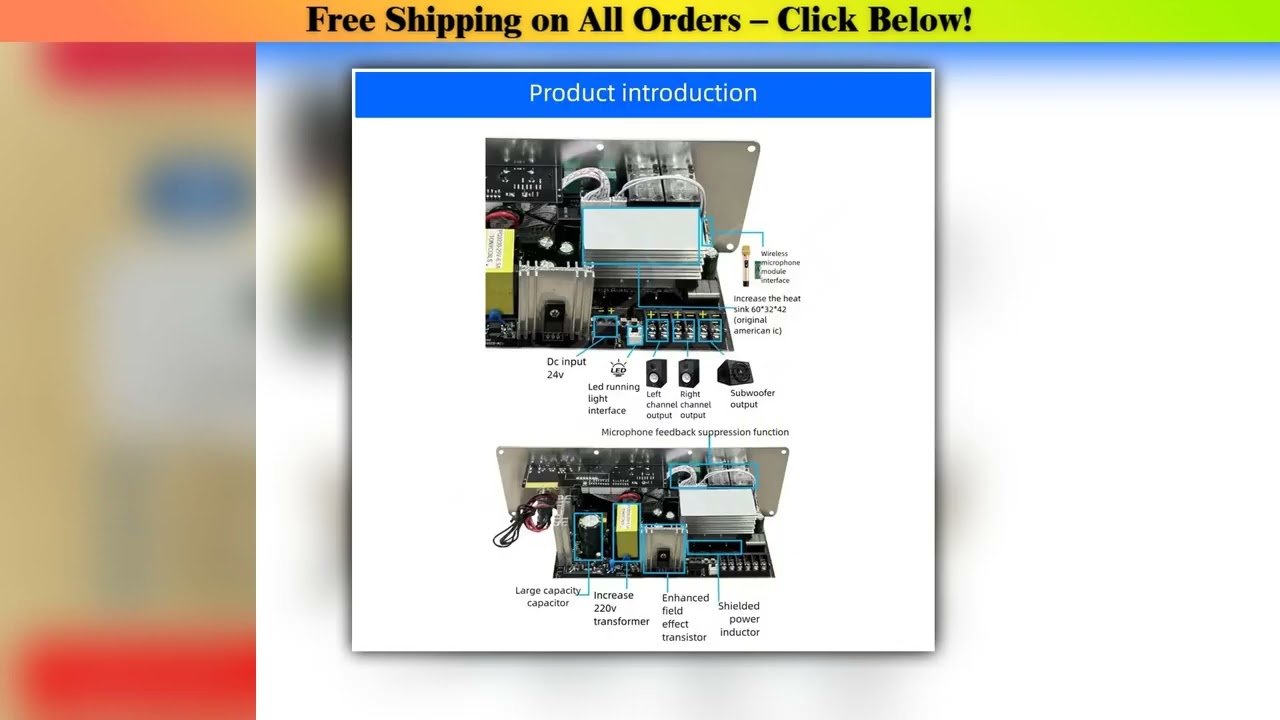 Woopker Audio Amplifier Board 100W+100W+200W Support Wireless Microphone Bluetooth5.1 Channel2.1