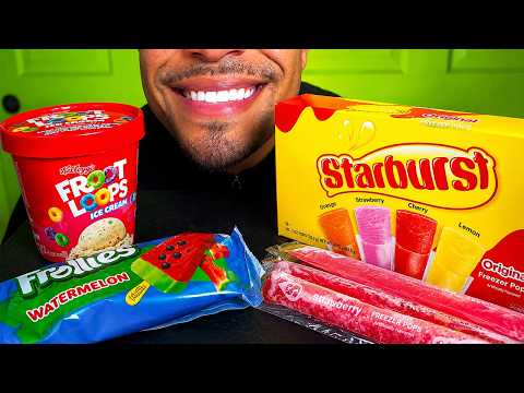 ASMR STARBURST FROOT LOOPS WATERMELON CEREAL POPSICLES ICE CREAM MUKBANG NO TALKING