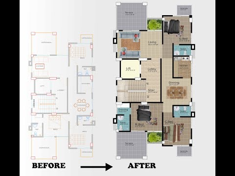 PHOTOSHOP TUTORIAL: D PLAN RENDERING II PART 