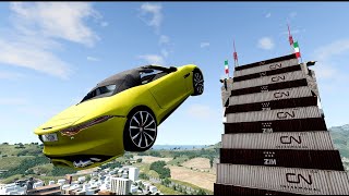 Cars vs High Mega Container Ramp Physics Test #3 – Realistic Speed Car Crash – BeamNG Drive