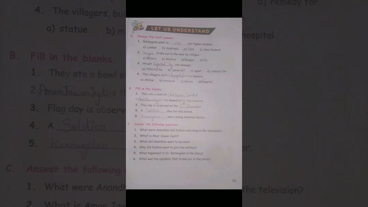 5th English Book pg 131 Book Back Answers