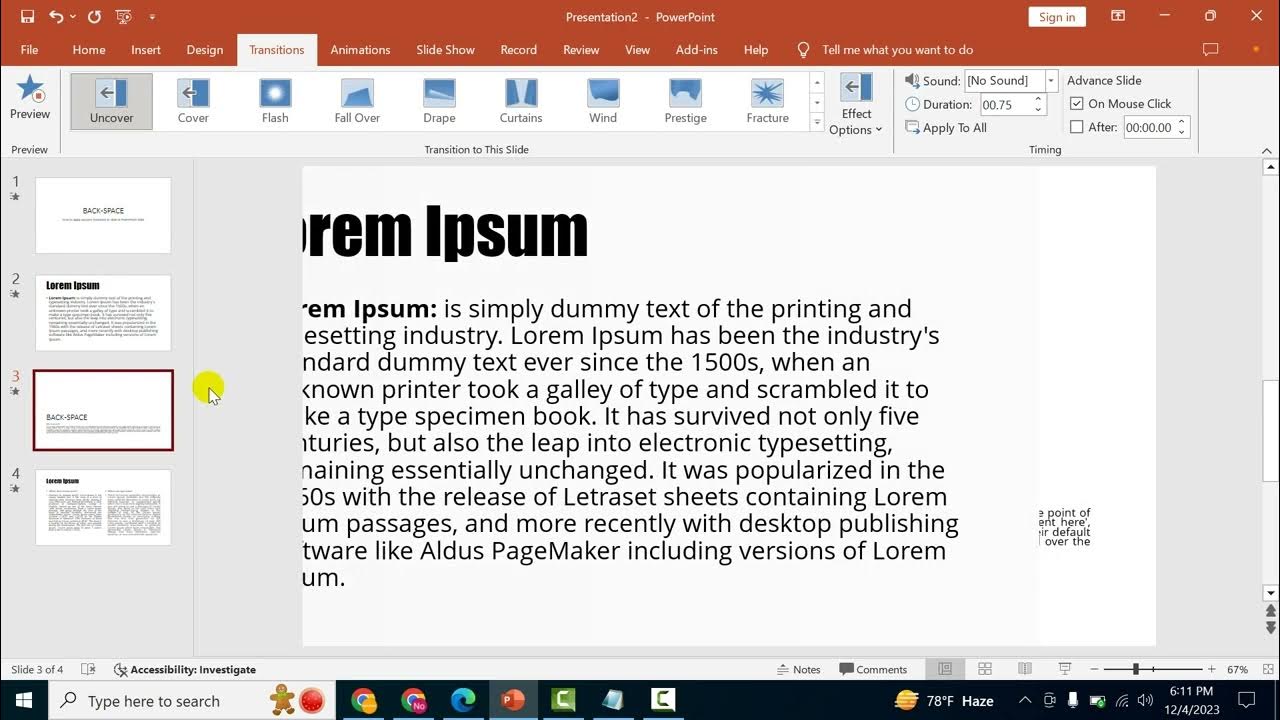 How to apply uncover transition to slide in PowerPoint 2016 YouTube