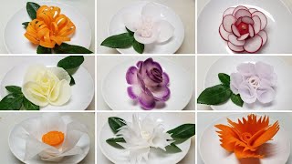 How To Make 9 Simple Garnish Flowers | Easy DIY Flowers Garnish