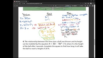 Complete the Square to Solve a Real World Problem