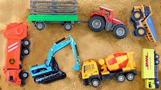 Find and rescue excavator trucks and cement trucks | Fire truck crane truck toy stories