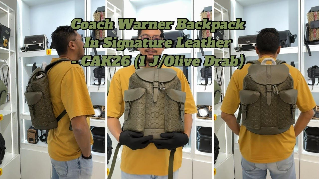 COACH CAK26 Embossed Drawstring Warner Backpack, Khaki Green COACH CAK26 Prägung Drawstring Warner Rucksack Khaki Leder  main image 2
