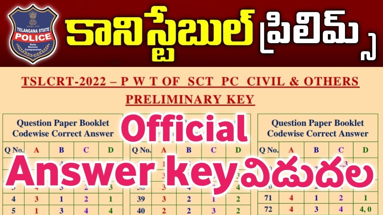 TS Police Constable Official Answer key 2022 released YouTube