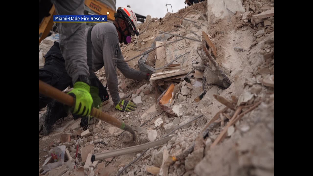 WEB EXTRA: New Video Of First Responders On The Pile Of The Collapsed Condo In Surfside