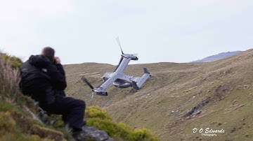 Quality low level pass from a USAF Bell Boeing CV-22 Osprey through Bwlch section of the Mach Loop.