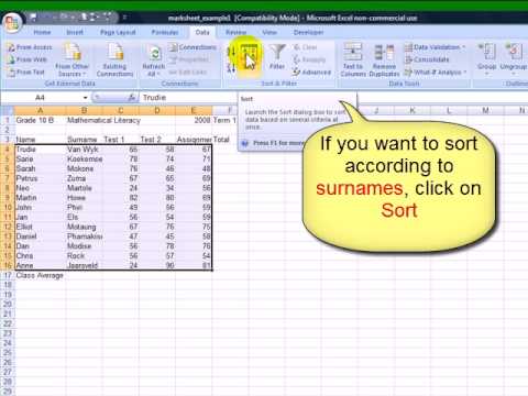 M17(3) How to sort data in your excel spreadsheet - YouTube