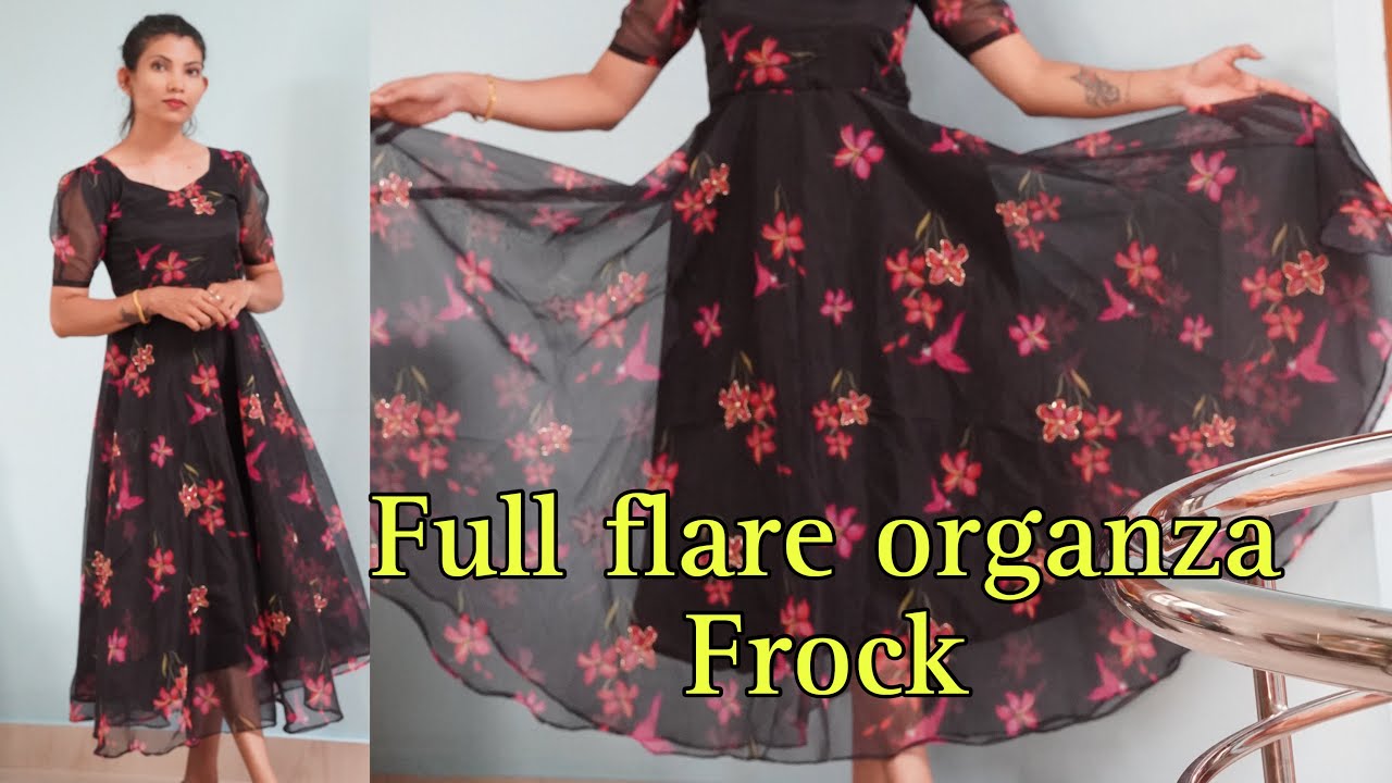 Full flare organza frock cutting and stitching Malayalam tutorials/ Harsha designer