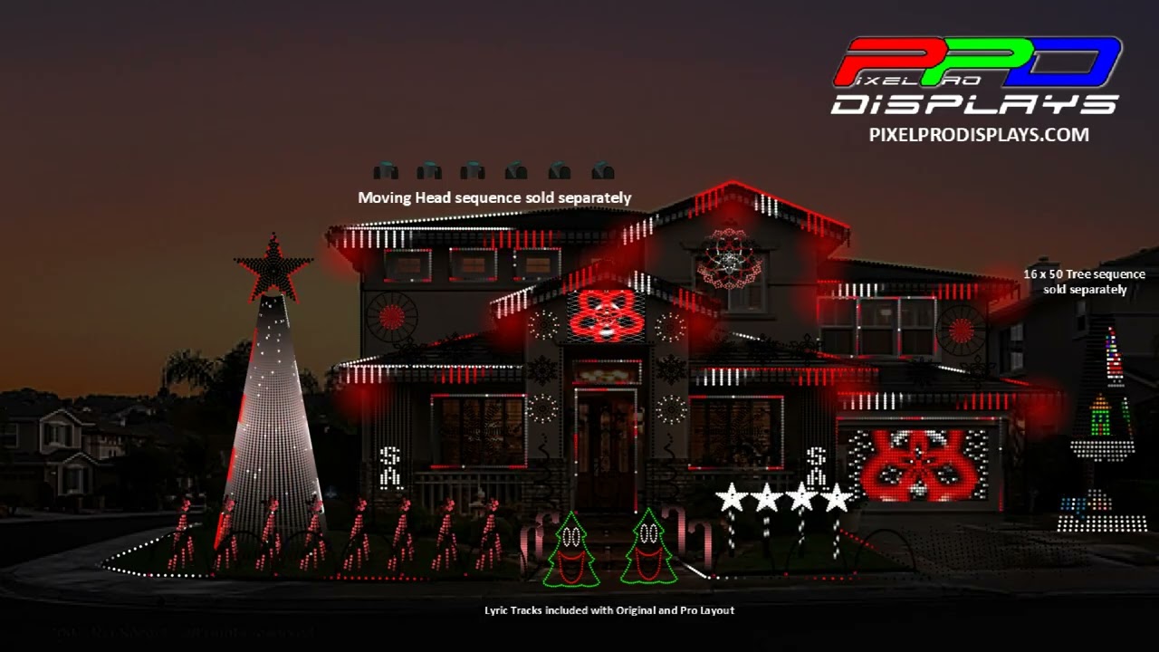 Элмо и Пэтси — Бабушку сбил олень: схема освещения xLights Pro (доступны подвижные головы)