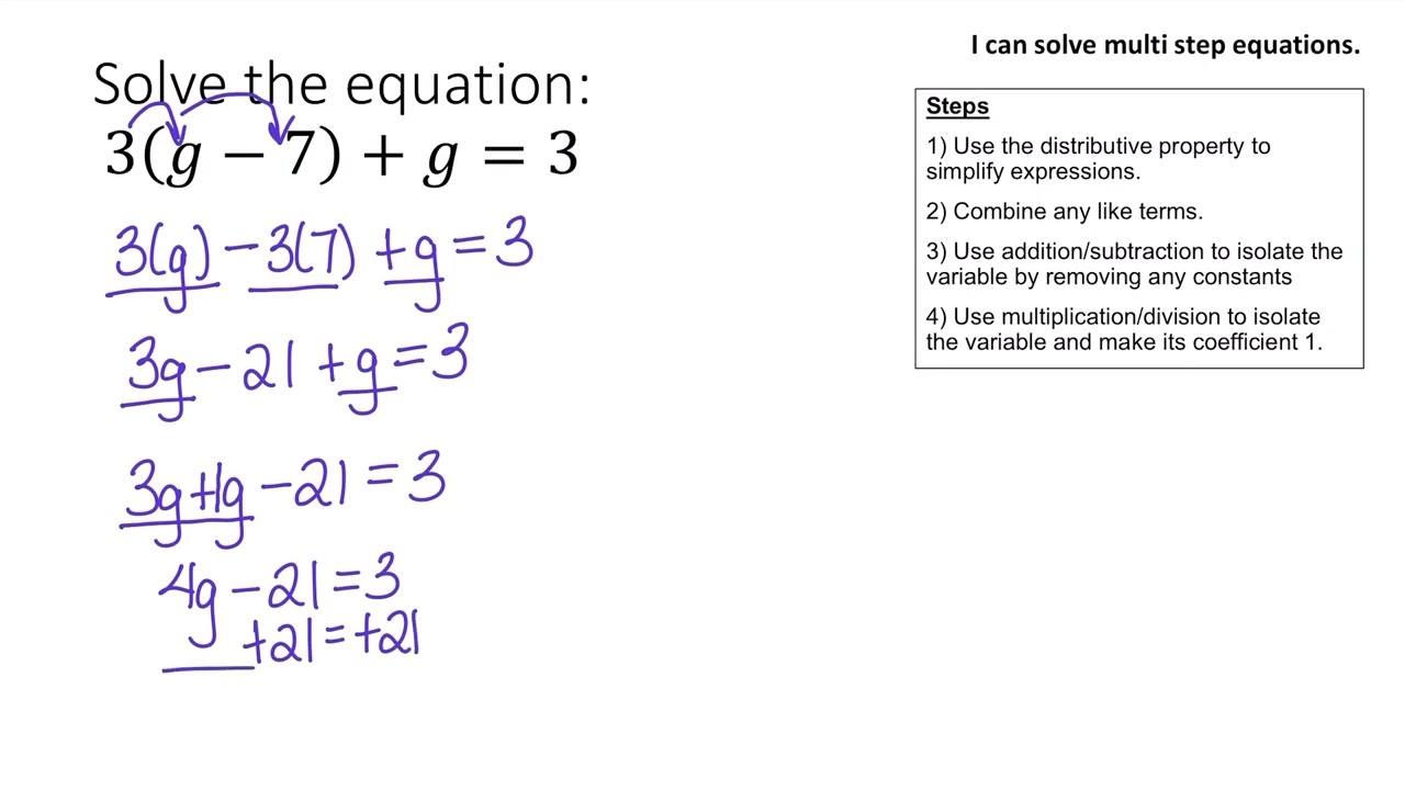 1 03 Multi Step Equations YouTube 1 03 Multi Step Equations YouTube