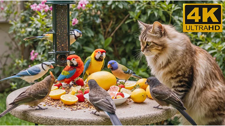 Cat TV for Cats to Watch 😺 Squirrels and birds dine together in the soft sunlight 🐿 Cat Games 4K HDR