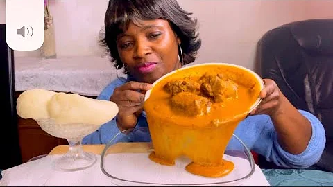 African food Turkey neck +ogbono soup with Fufu/mukbang bang/eating soft Sounds/eatingshow notalking