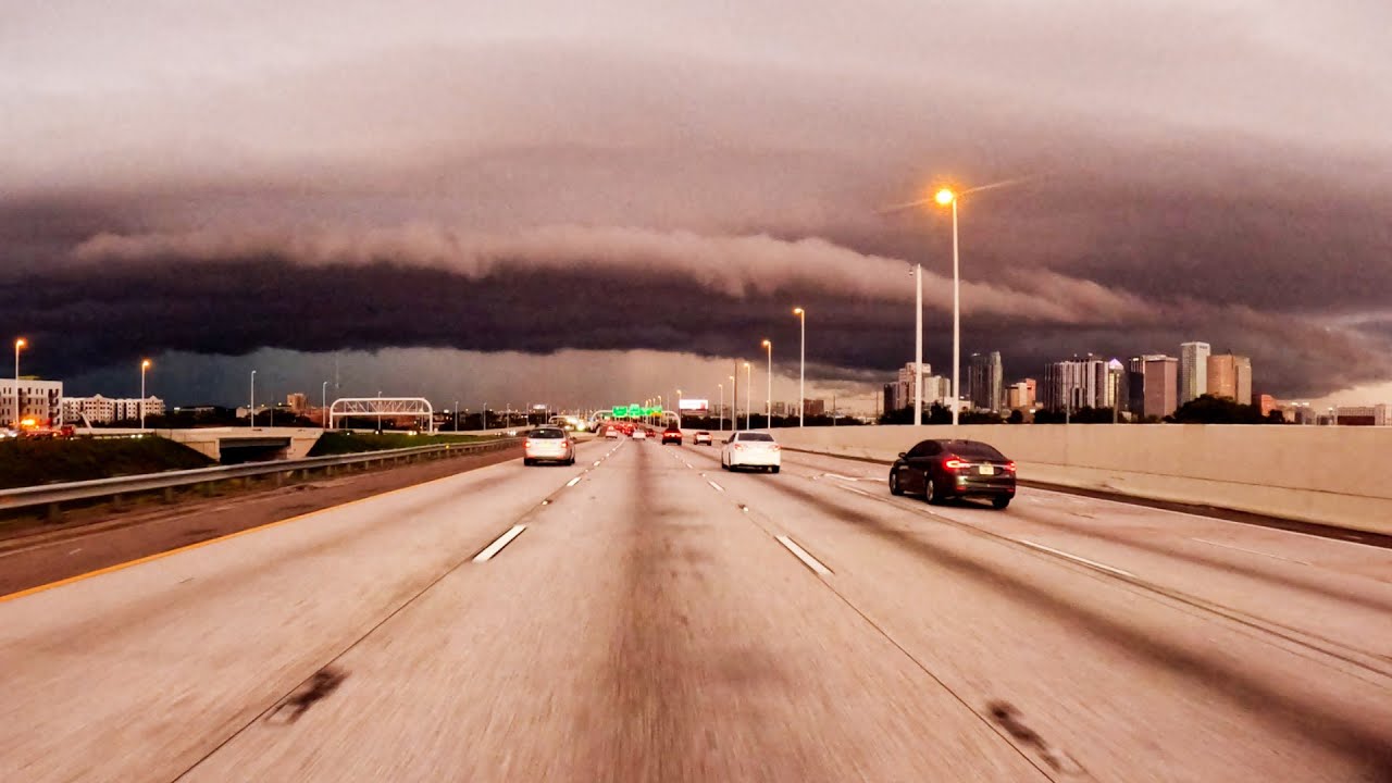 Driving Into Powerful Thunderstorm Over Tampa, Florida
