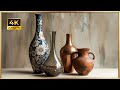 Rustic Blue &amp; Terracotta Vases Collection | Gold Framed 4K Art Screensaver | Neutral TV Wallpaper