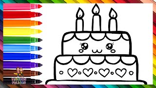 Dibuja y Colorea Un Lindo Pastel De Cumpleaños 🎂🌈 Dibujos Para Niños