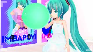 Miku playing and blowing balloon hard