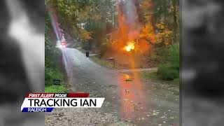 Fire sparked after tree falls on power line in Raleigh