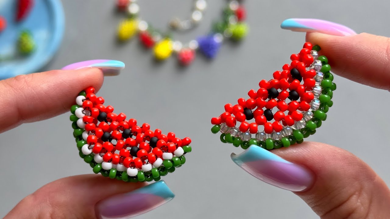 How to make a 3D beaded watermelon 🍉. Beading tutorial 