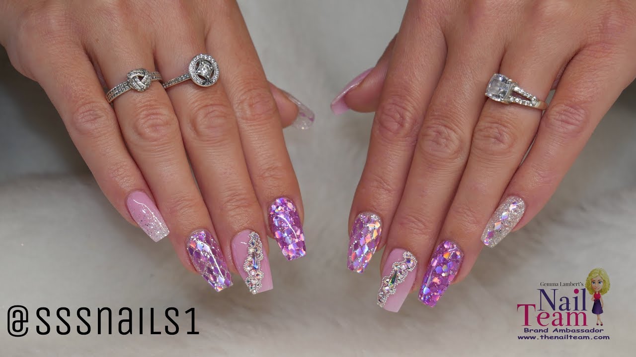 Pink Diamonds Acrylic Nail Design YouTube