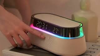 K3 Elegant Gift 5 IN 1 Bluetooth Speaker FM Radio Alarm Clock Colorful Light Wireless Charger