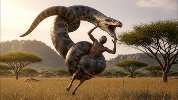 an anaconda coils around and constricts a hunter/@HominidHistoryHub 