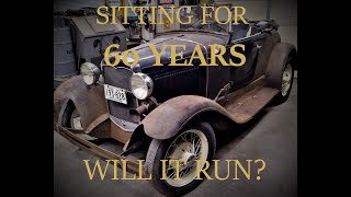 WILL IT RUN?  1931 Ford Model A Roadster sitting for 60 years! Part 1  Barn find first start hot rod