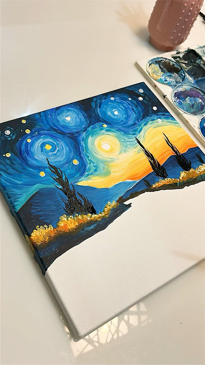 Van Gogh’s Starry Night inspired painting 💛💙 #art #acryliconcanvas #artshorts #vangogh
