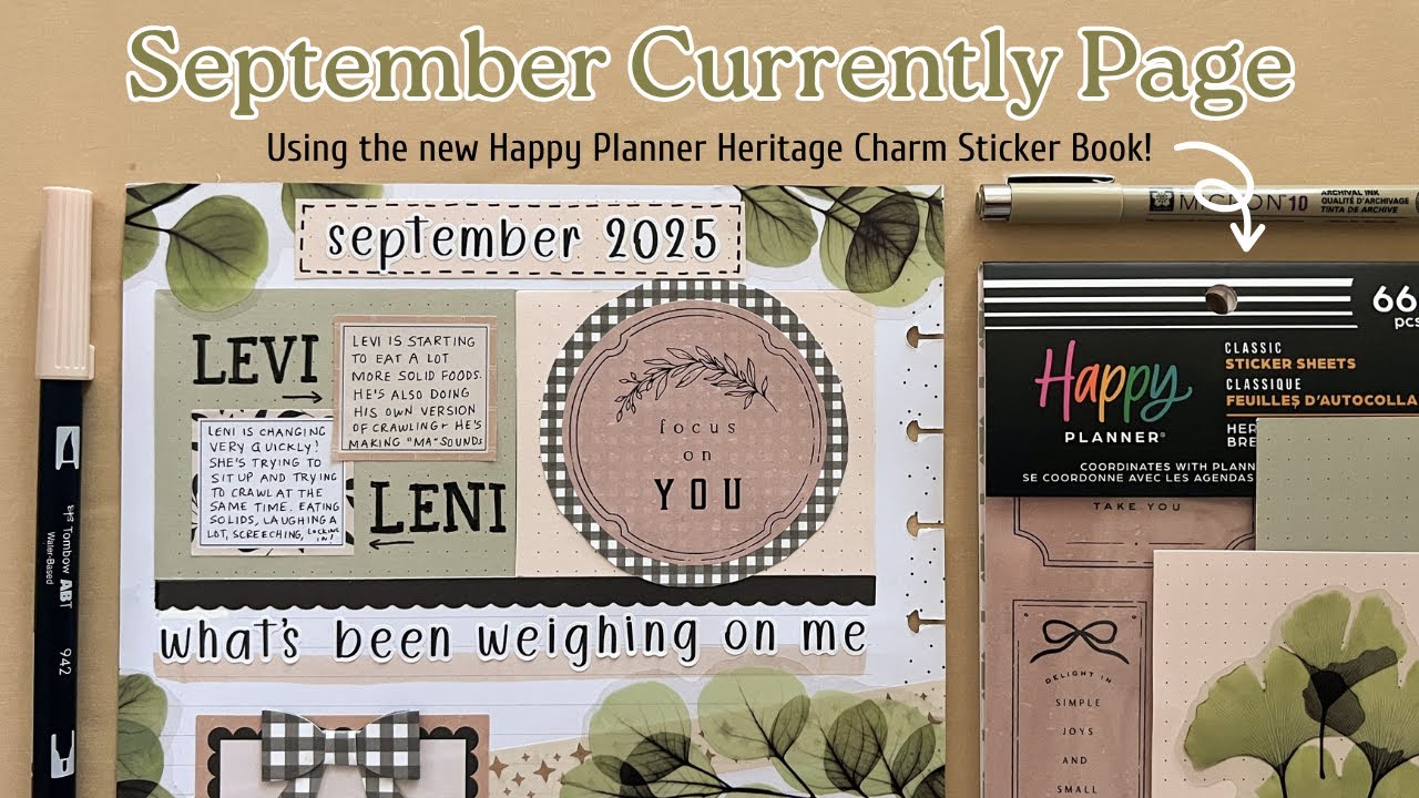 September 2025 Currently Page - Big Happy Planner Plan With Me - New Heritage Charm Sticker Book!