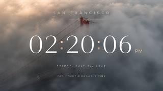 🔴 LIVE | San Francisco Clock Now | Pacific Time (PST/PDT) | Golden Gate Bridge Fog & White Noise