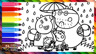 Disegnare e Colorare Peppa Pig con la Sua Famiglia sotto la Pioggia 🐷🐷🐷🐷☔🌈 Disegni per Bambini