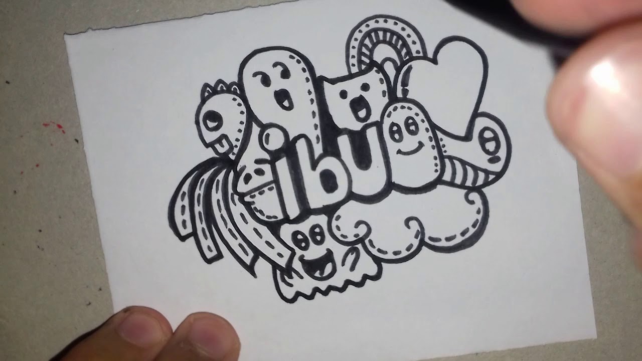 How To Draw Doodle Art Name "Ibu" | Cara Menggambar Doodle Art Nama "Ibu" - Youtube