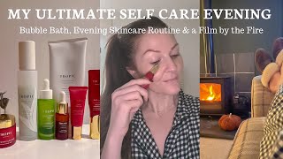 MY ULTIMATE SELF CARE EVENING | Bubble bath, evening skincare routine & a film by the fire