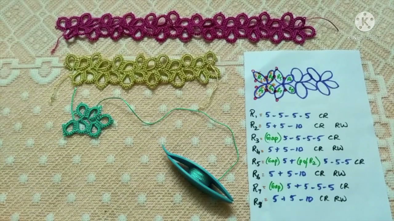 2- Ringed Lace Pattern using Shuttle Tatting for beginners in English, Video #48