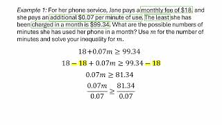 Solving a decimal word problem using a two step linear inequality