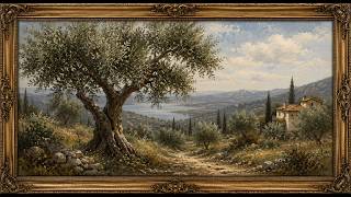 Tuscan Olive Grove Retreat | Mediterranean Framed Landscape Art for TV