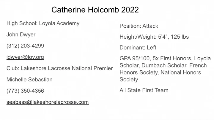Catherine Holcomb Loyola Academy 2021 Season Highl...