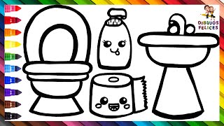 Dibuja y Colorea Un Baño 🚽🧻💦🧼🚰🌈 Dibujos Para Niños