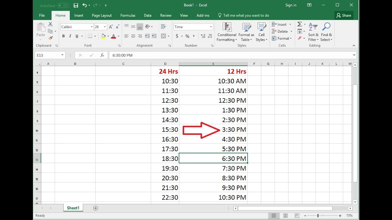 How To Convert 24 Hrs To 12 Hrs Time Formats In Ms Excel Easy Youtube