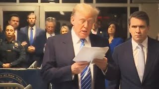 Trump struggles to read from paper at unhinged court fiasco