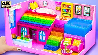 Make Pretty Pink Villa with Rooftop Bedroom, Kitchenette and Pool | DIY Miniature Cardboard House