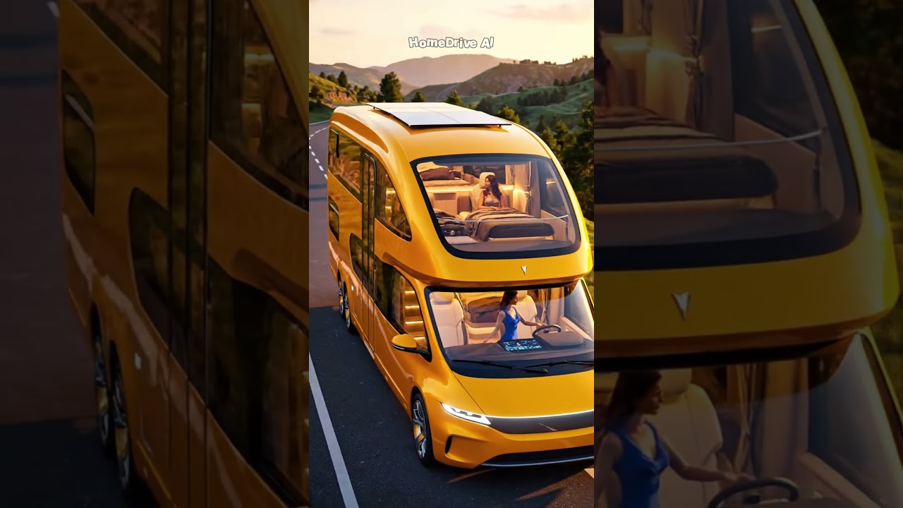 🌟 Luxury on Wheels The Futuristic Yellow Double-Decker Motorhome 🚐✨ 