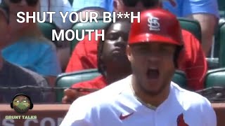 Wilson Contreras yells at Madison Bumgarner, "offended by the swing"