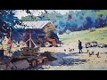 EASY WATERCOLOR FARM LANDSCAPE - Complete Step by Step Demo Painting