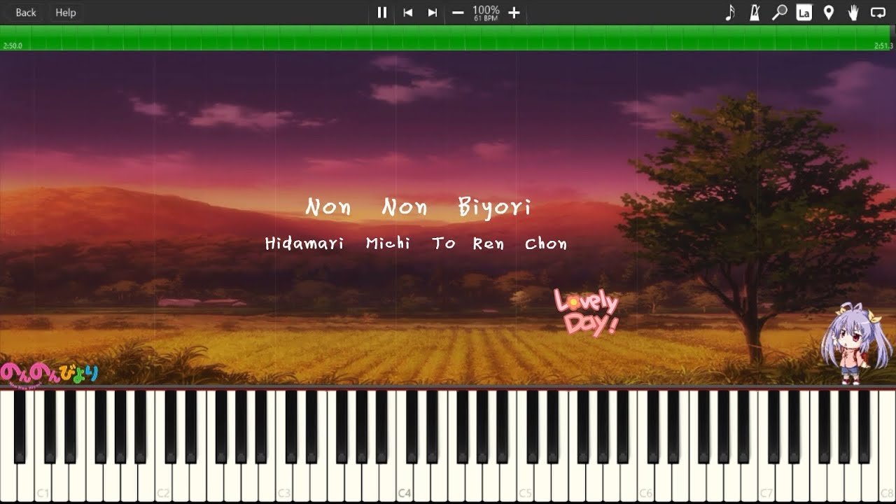 Non Non Biyori のんのんびより Ost Hidamari Michi To Ren Chon 陽だまり道とれんちょん Synthesia Piano Youtube