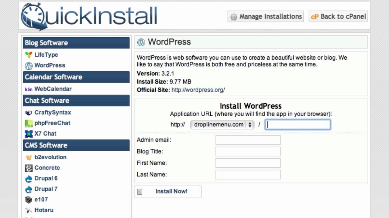 Install WordPress at HostGator using QuickInstall