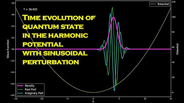 Time evolution of the quantum state in the harmonic potential with the sinusoidal perturbation